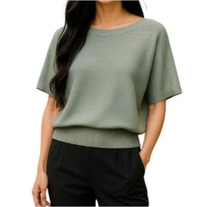 DYNAMITE Ribbed Knit Bateau Neck Sweater Sage Green Dolman 1/2 Sleeve Size S